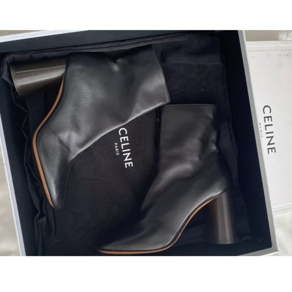 Céline Black Leather Elliptic Ankle Boots